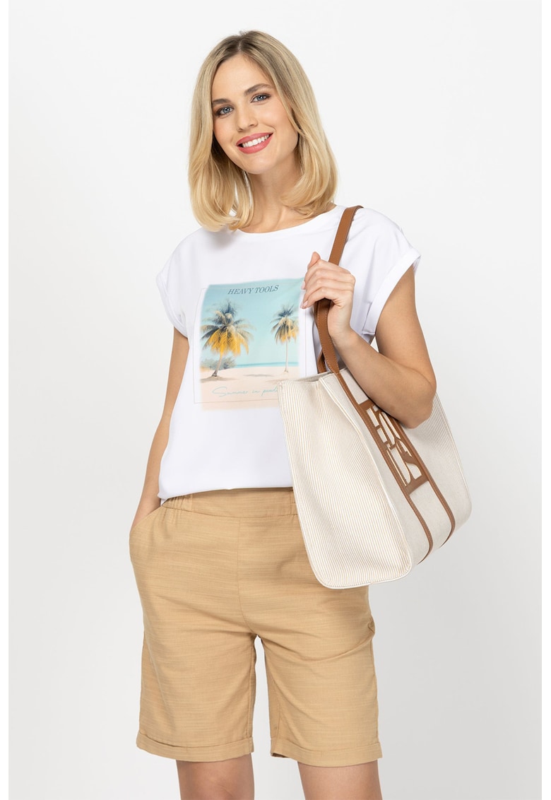 Tricou din amestec de modal cu imprimeu Monas - Alb optic