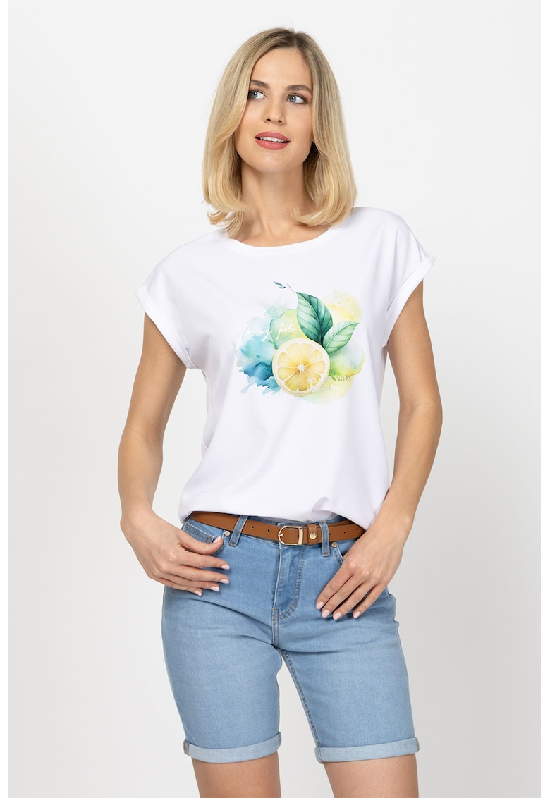 Tricou din amestec de modal cu imprimeu Monas - Galben/Alb murdar