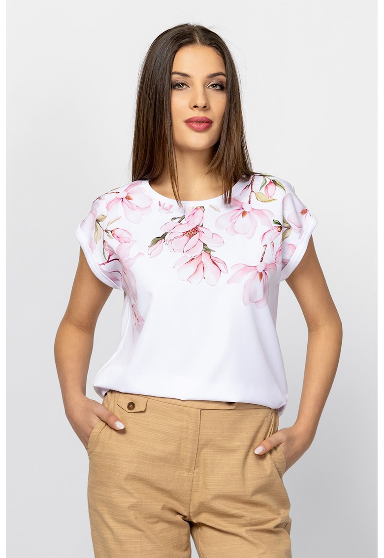 Tricou din amestec de modal cu imprimeu Monas - Alb/Roz deschis