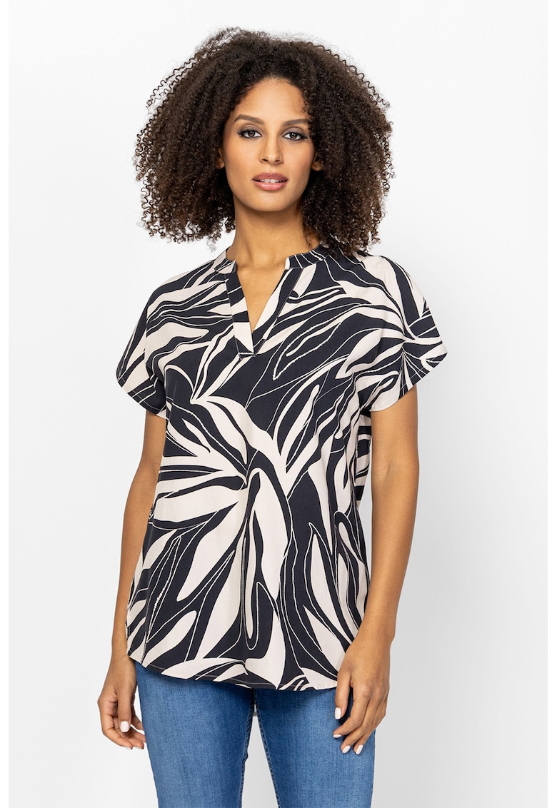 Bluza cu decolteu in V si model Rilla - Negru/Alb murdar