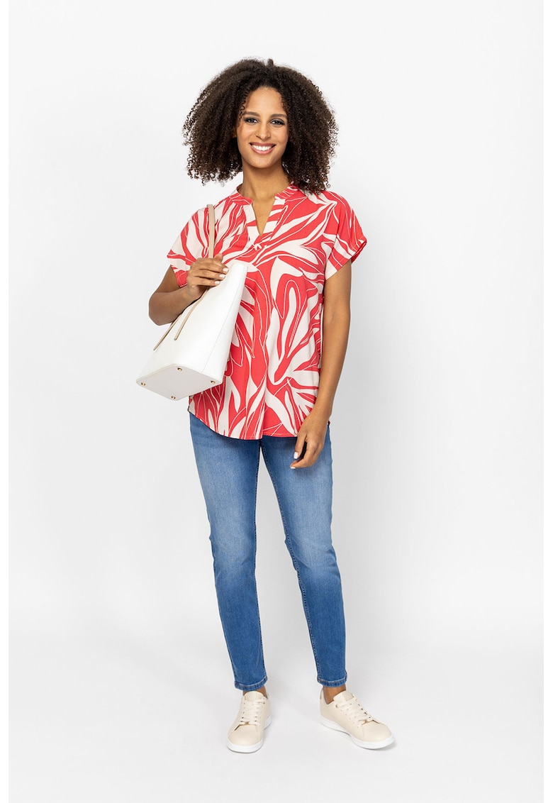 Bluza cu decolteu in V si model Rilla - Rosu/Alb
