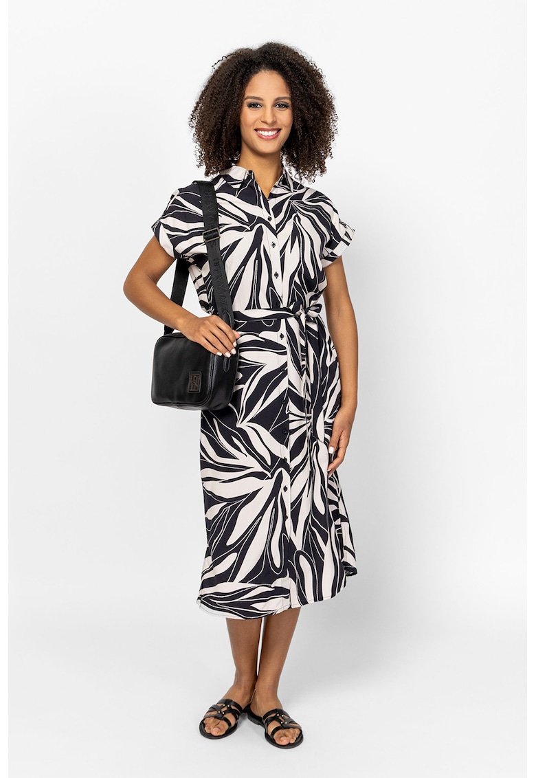 Rochie midi cu nasturi si buzunare Vaelina - Alb/Negru
