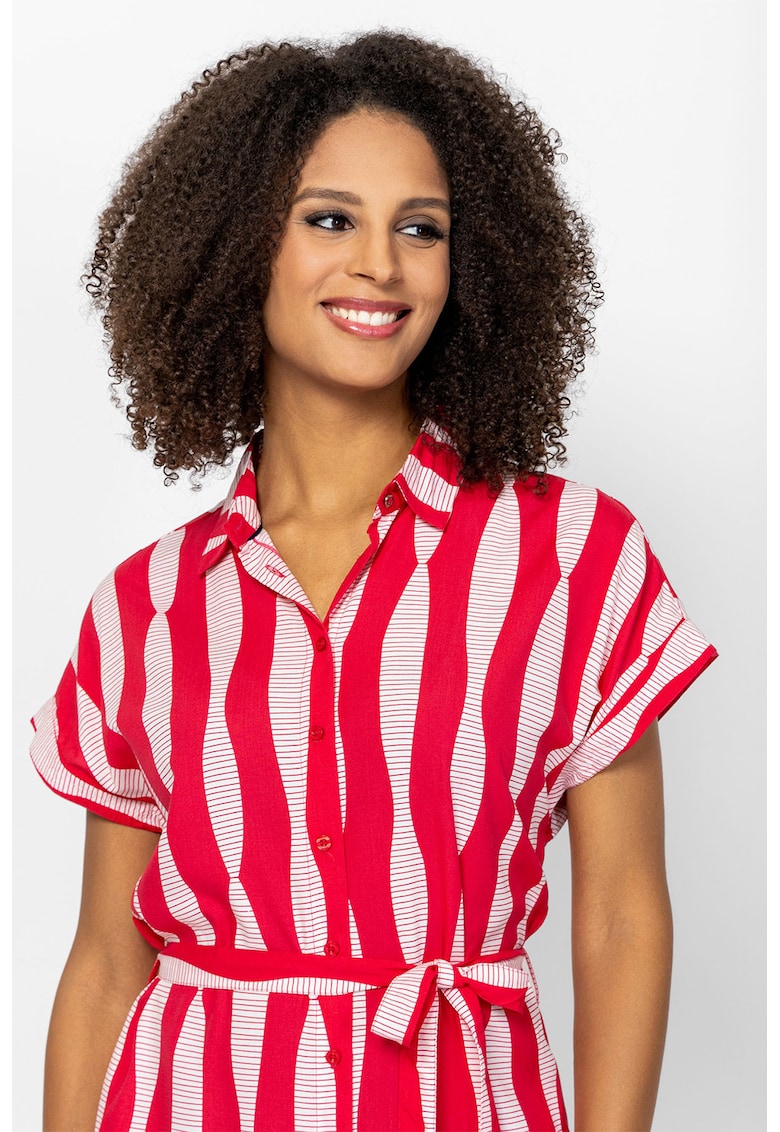 Rochie midi cu nasturi si buzunare Vaelina - Rosu/Alb