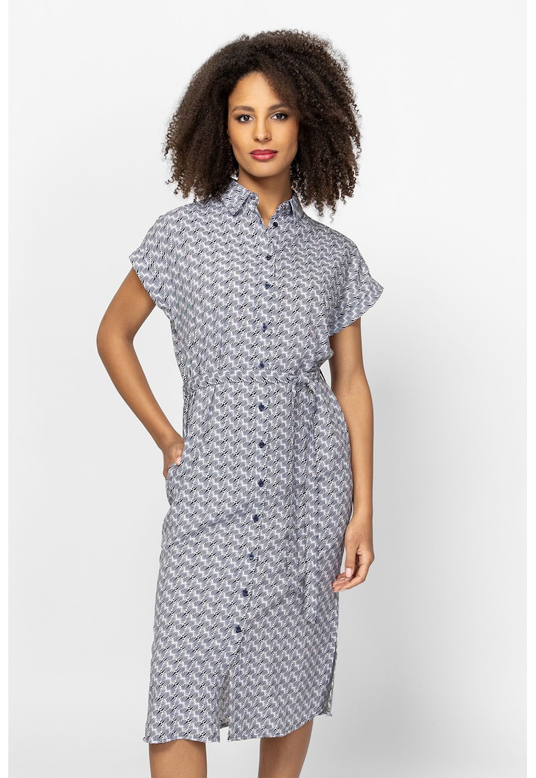 Rochie midi cu nasturi si buzunare Vaelina - Alb murdar/Albastru deschis
