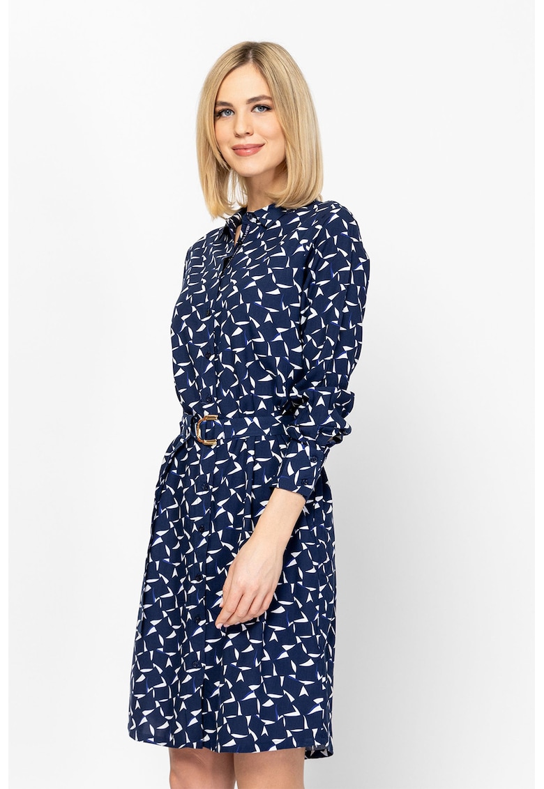 Rochie-camasa cu o curea in talie Varonna - Bleumarin