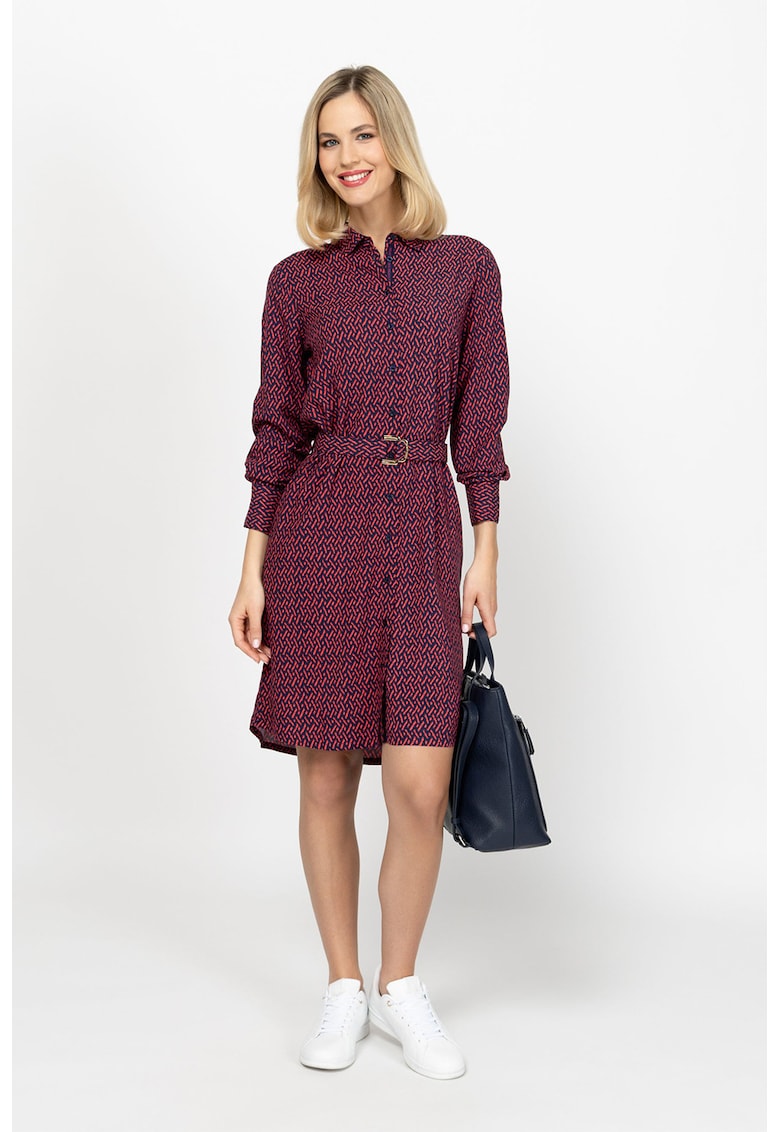 Rochie-camasa cu o curea in talie Varonna - Rosu inchis/Bleumarin