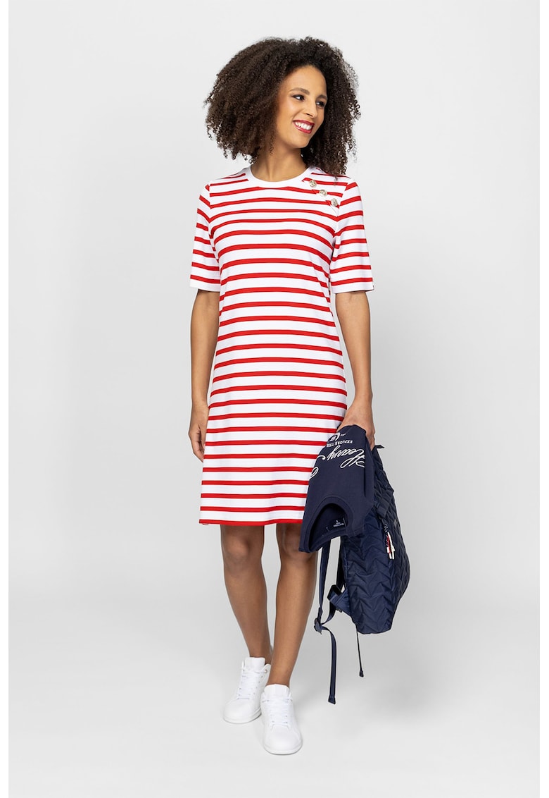 Rochie scurta cu model in dungi - Rosu/Alb