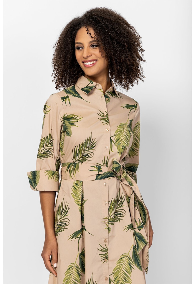 Rochie midi evazata Violetta - Verde/Bej deschis