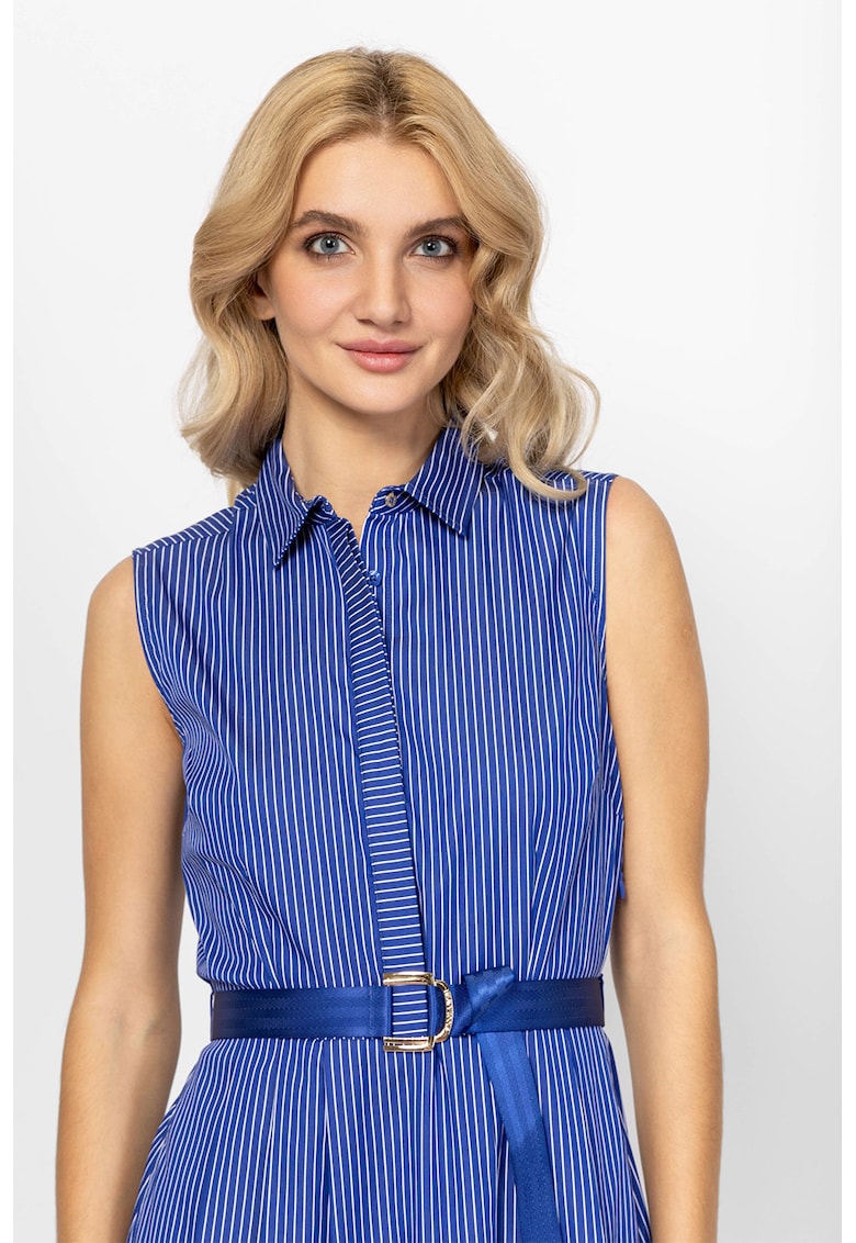 Rochie-camasa cu model in dungi si curea in talie Virag - Albastru pastel