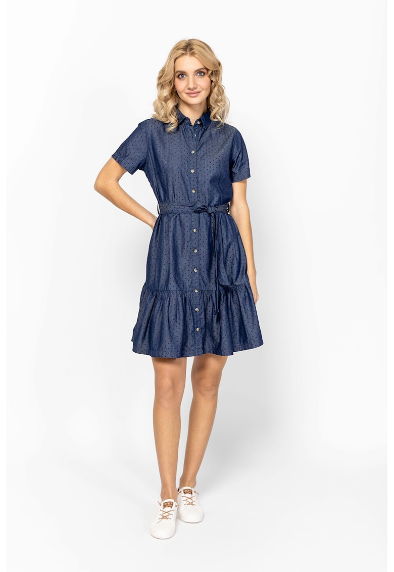 Rochie midi din bumbac Volanka - Albastru prafuit