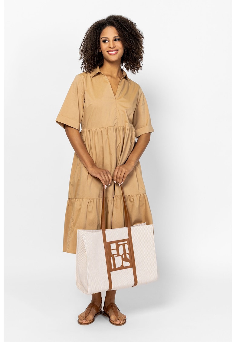 Rochie midi din amestec de bumbac cu buzunare laterale Vomara - Bej