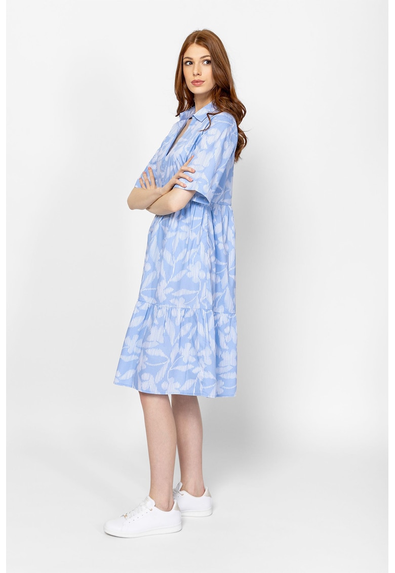 Rochie midi din amestec de bumbac cu buzunare laterale Vomara - Alb/Albastru deschis
