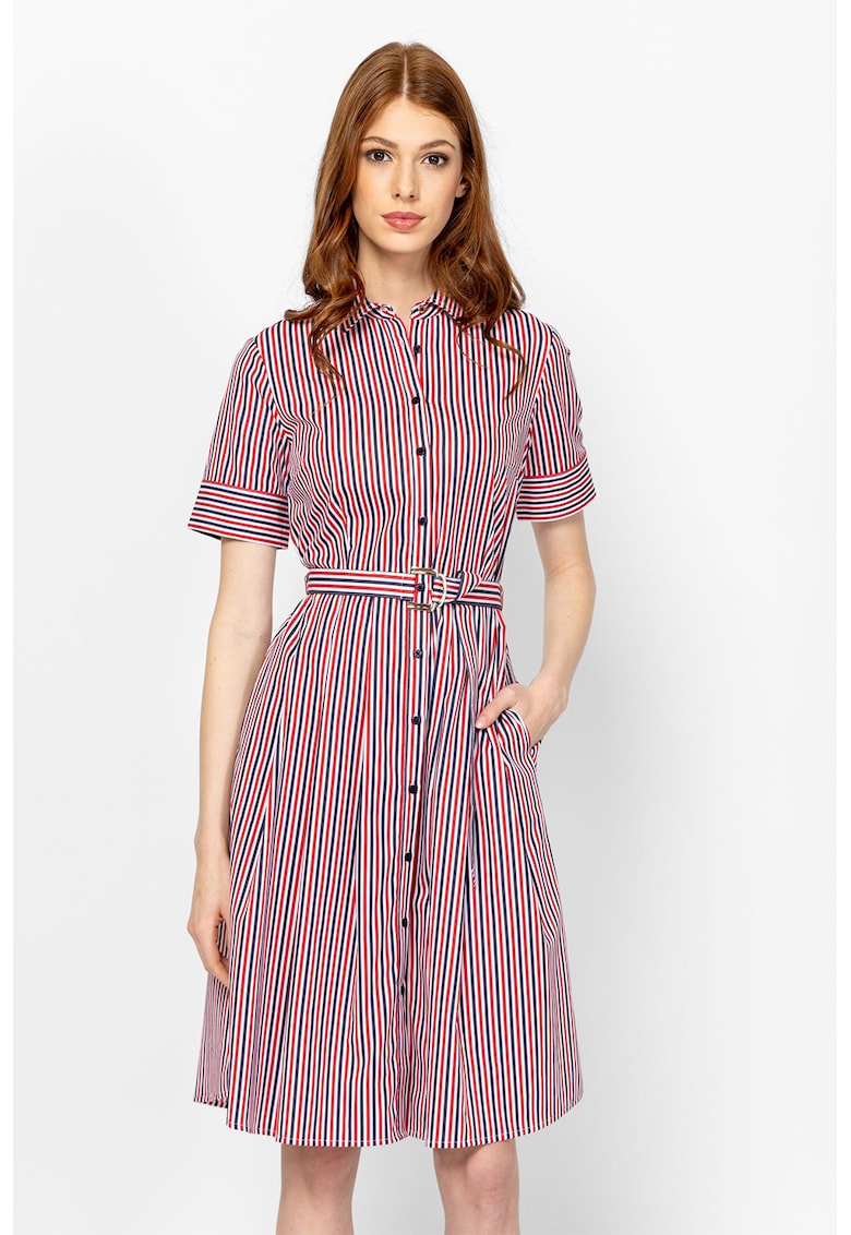 Rochie evazata cu model in dungi Voppy - Rosu stins