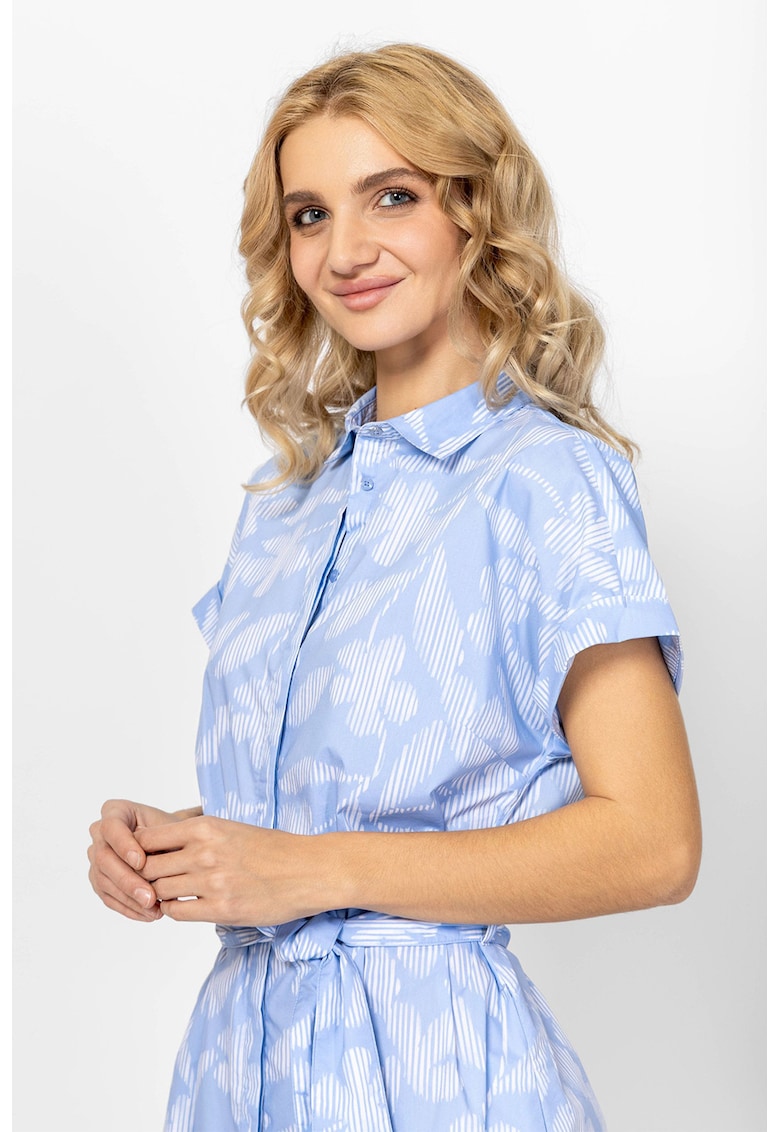 Rochie-camasa midi cu model Voxim - Alb/Albastru deschis