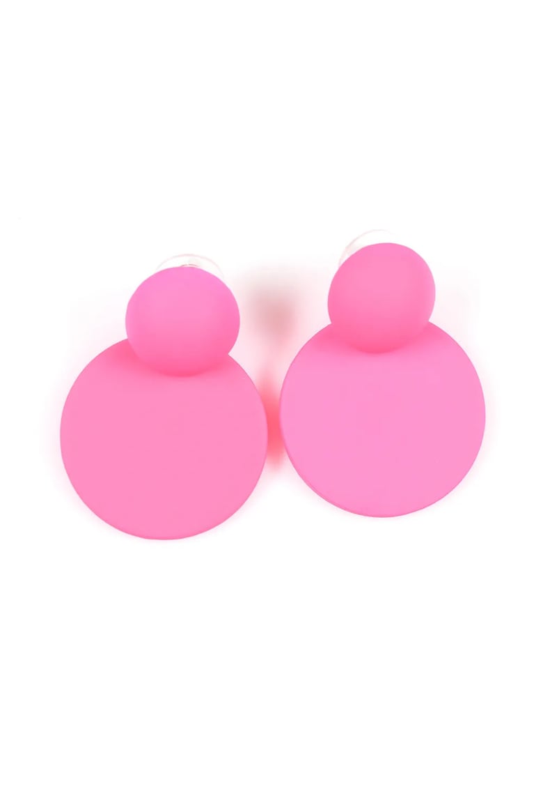 Cercei rotunzi dubli roz neon cu design modern