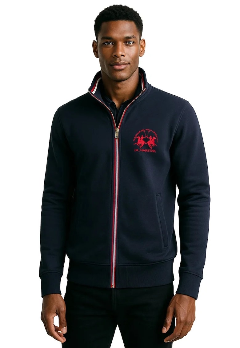 Bluza de trening cu fermoar si buzunare oblice - Bleumarin