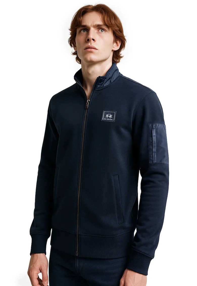 Bluza de trening cu buzunare si aplicatie logo - Bleumarin