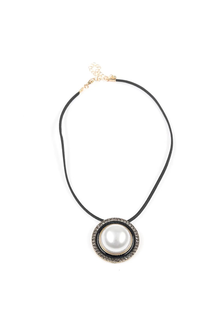 Colier negru cu pandantiv rotund si perla
