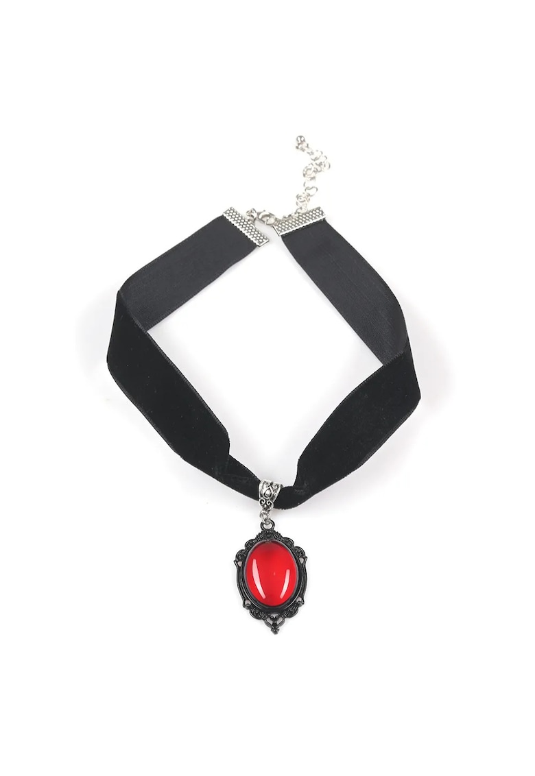 Choker negru cu pandantiv rosu - 33cm - 10cm lant aditional