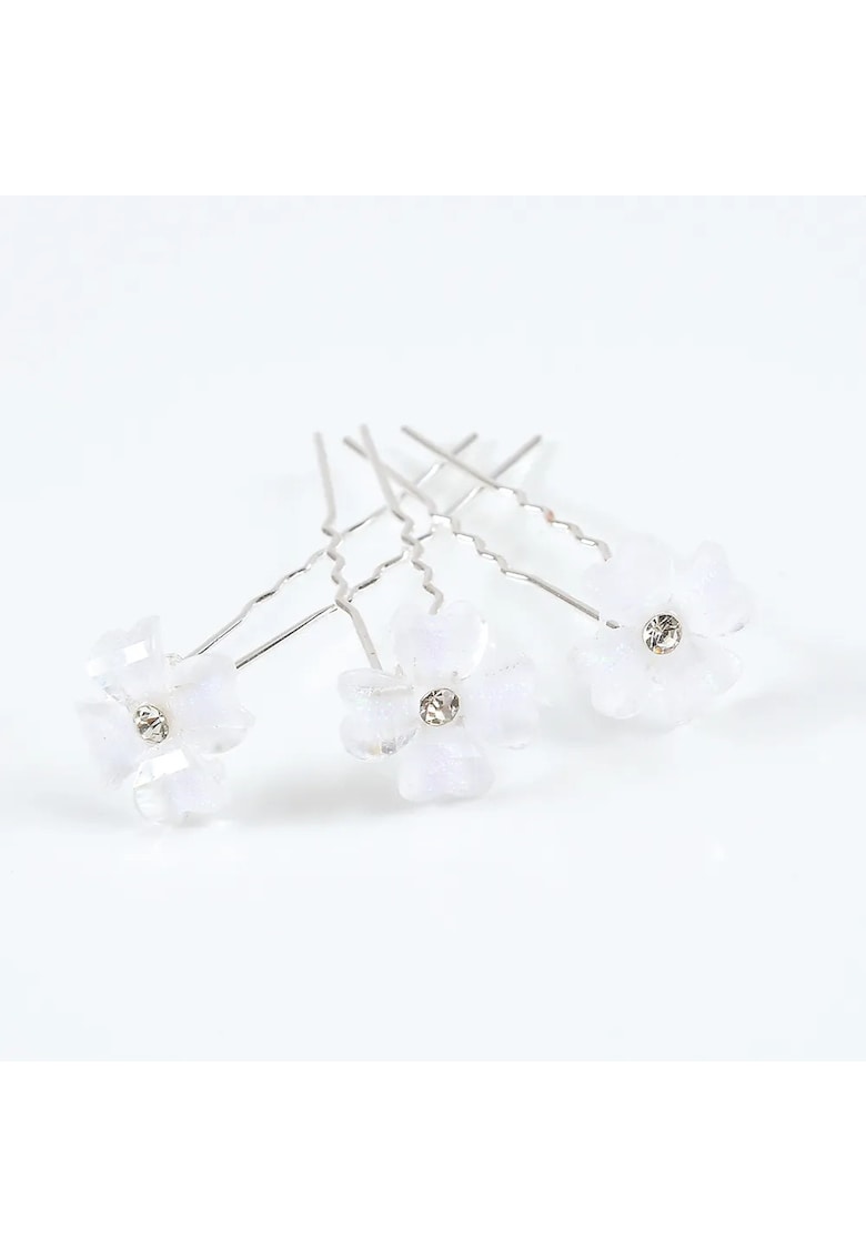 Set 3 ace coc argintii cu flori albe