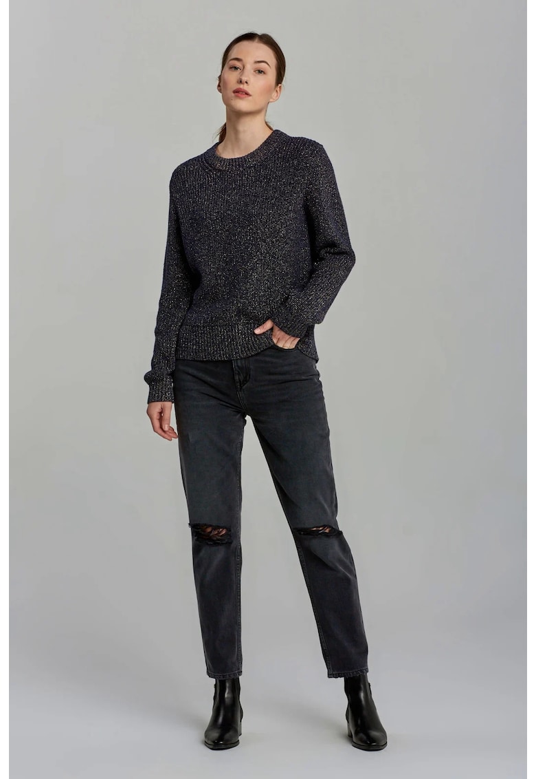 Pulover tricotat gros cu fibre metalice - Bleumarin