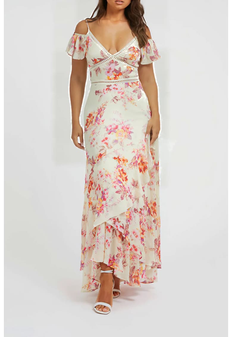 Rochie maxi cu decupaj pe umeri - Crem