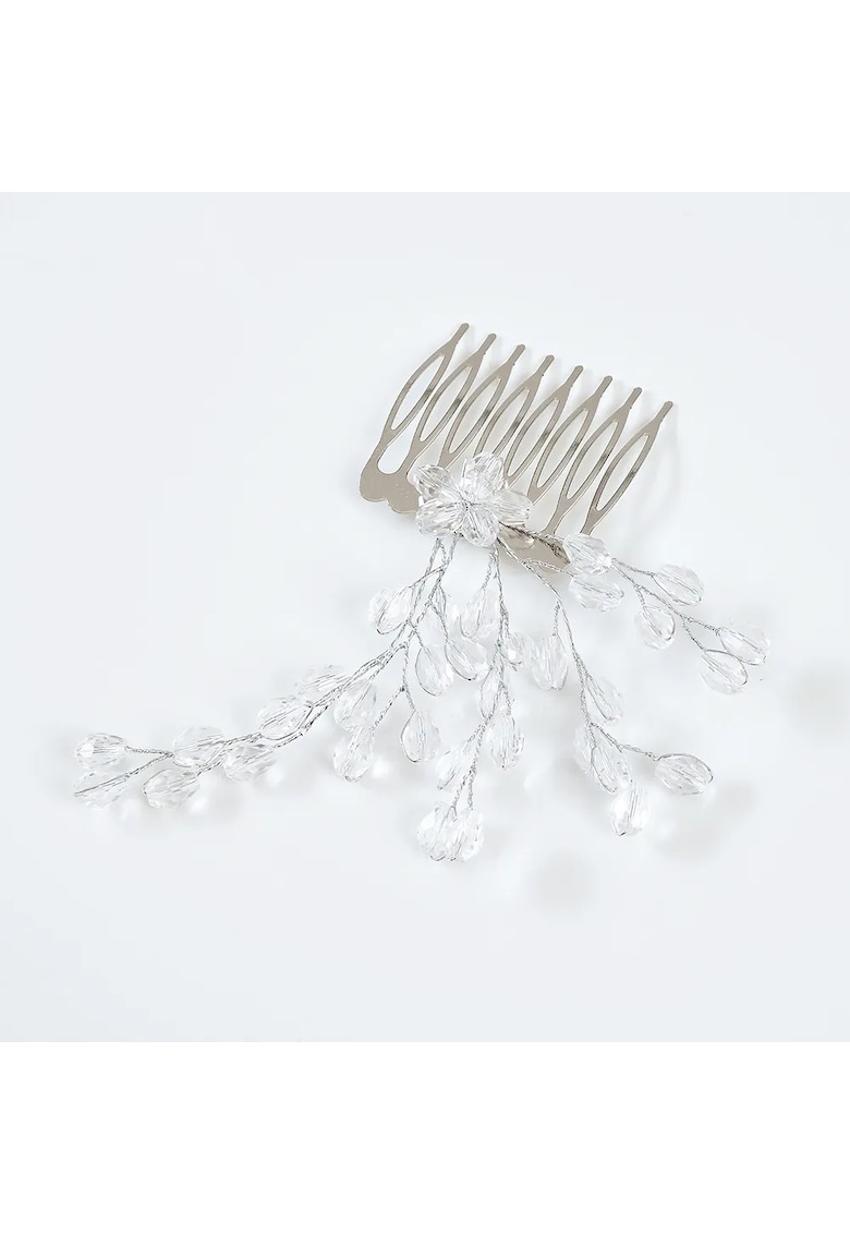 Pieptan argintiu crengute cu pietre albe