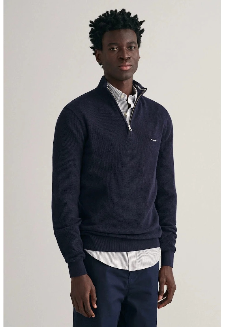 Pulover cu fenta scurta cu fermoar - Bleumarin