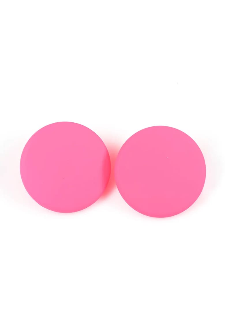 Cercei rotunzi roz neon cu design minimalist