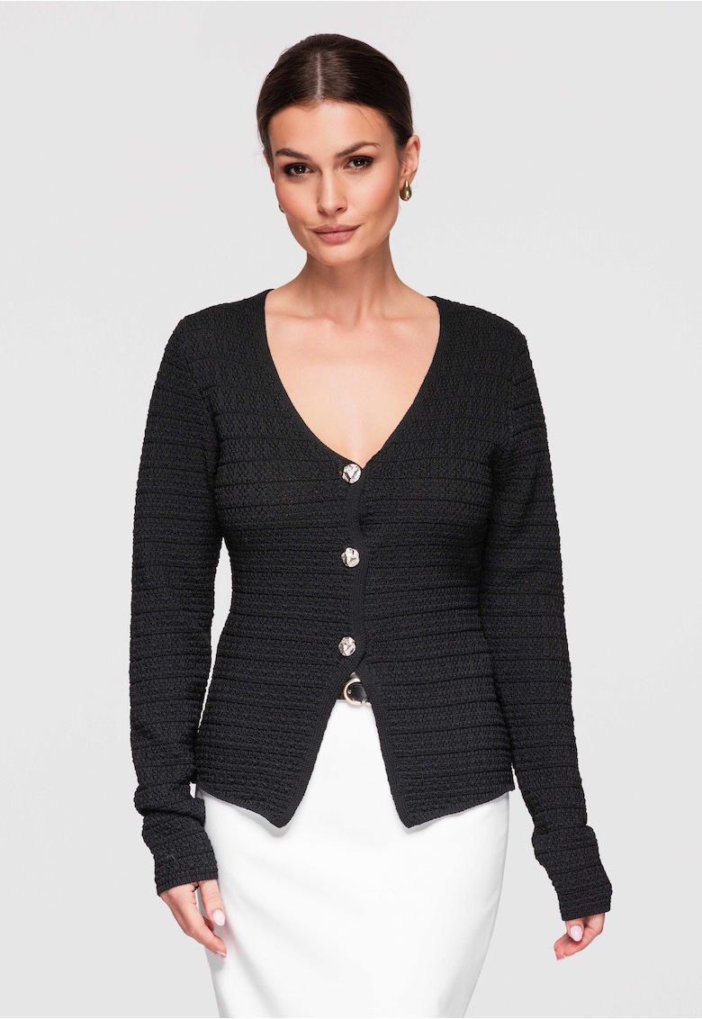 Cardigan din amestec de viscoza OW-SWCD-0100 - Negru