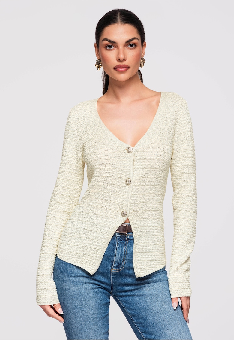 Cardigan din amestec de viscoza OW-SWCD-0100 - Galben