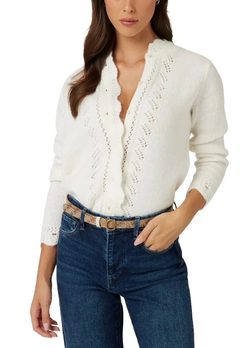 Cardigan cu tiv valurit - Alb