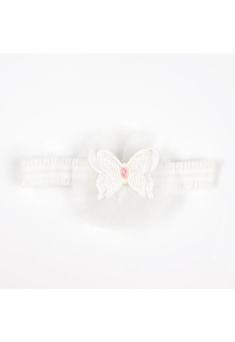 Bentita elastica - fluture brodat - tul fin - alb - pentru fete