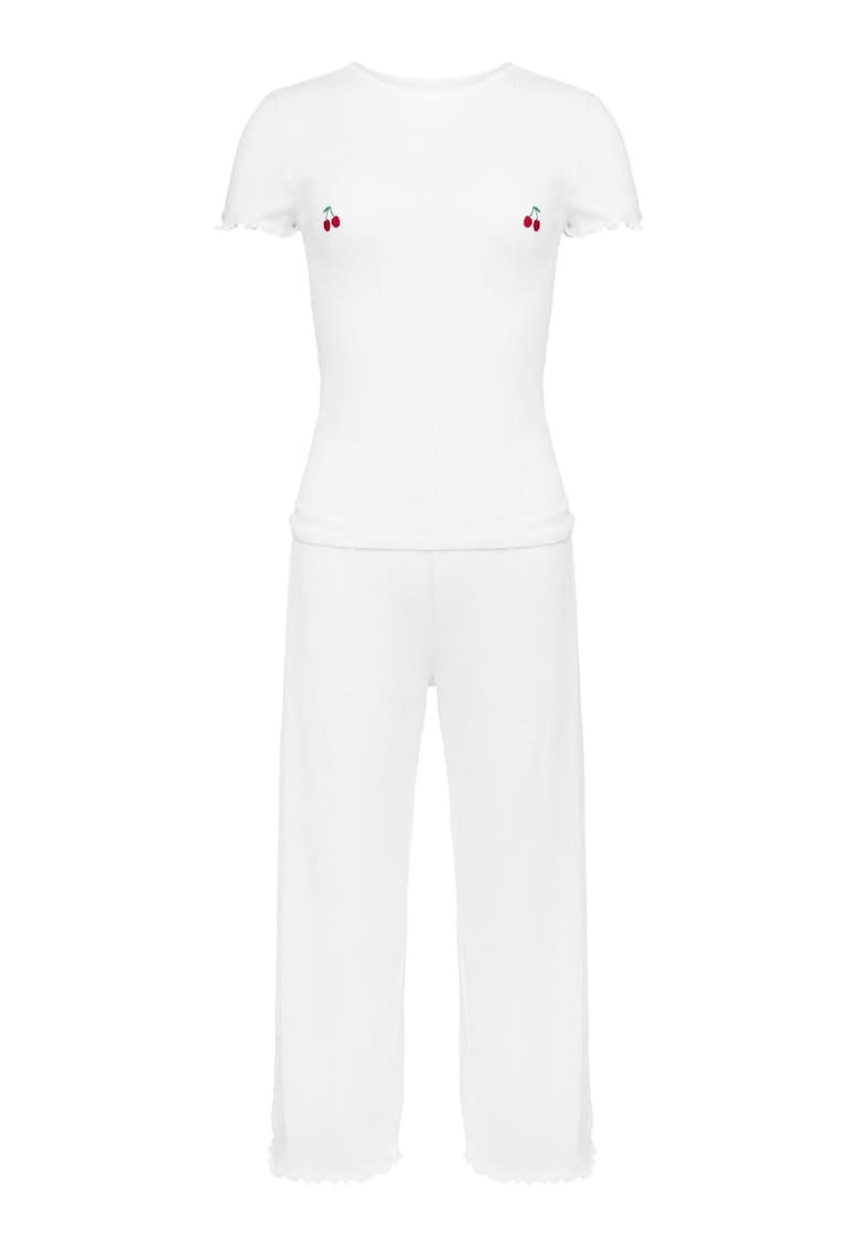 Pijama dama - Imprimeu Etnic cu fructe - Alb crem - Pure Cherries