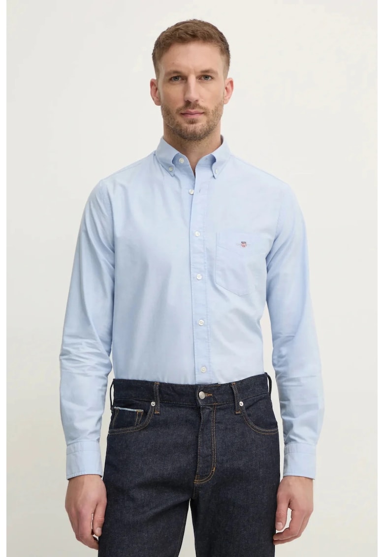 Camasa din bumbac cu buzunar aplicat pe piept - Albastru