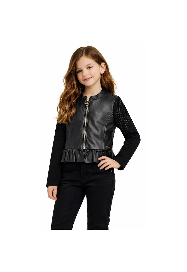 Geaca fete din imitatie de piele stil biker J5RL12 - Negru