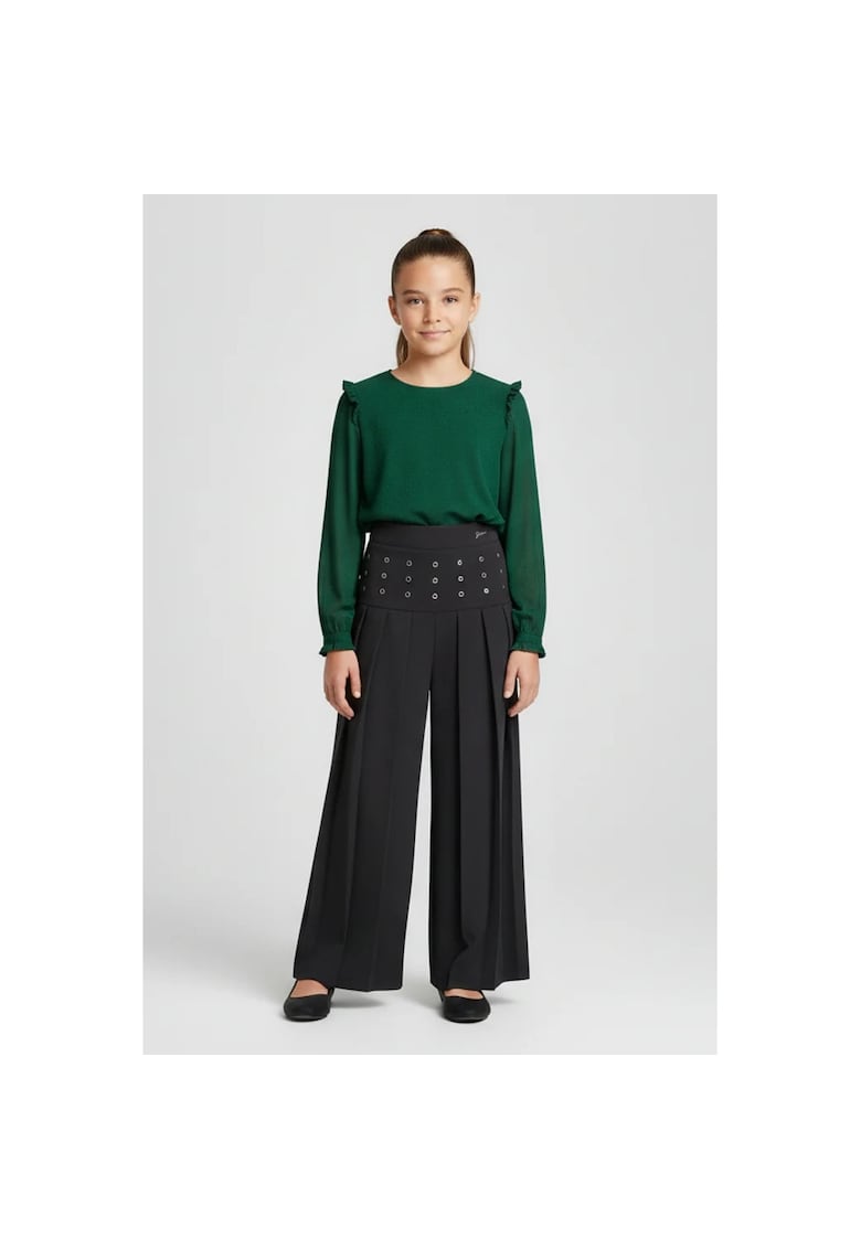 culotte trousers - high waist - pleated - metallic details - Negru