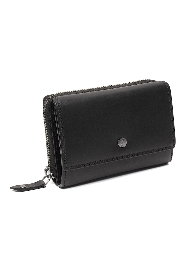 Portofel dama din piele naturala - Salviano - cu protectie anti scanare RFID - Negru - 13.5 x 9.5 cm