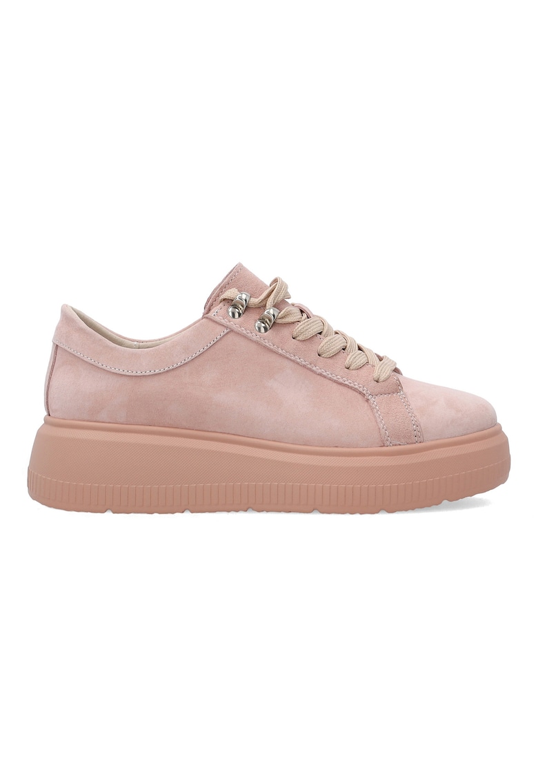 Pantofi sport din piele intoarsa cu talpa wedge - Roz