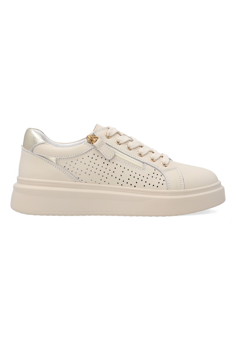 Pantofi sport din piele cu detalii perforate si fermoar