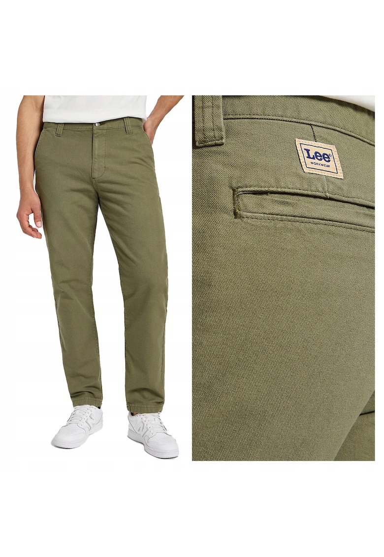 Pantaloni Scurti Barbati - Relaxed Workwear Chino - Slim Fit - Talie Medie - Lungi - 4 Buzunare - Fermoar - Bumbac - W30-L32 US - Verde