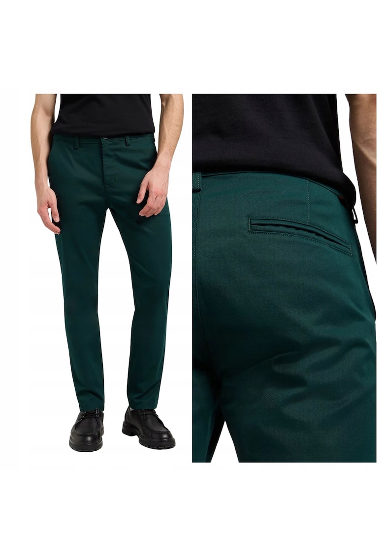 Pantaloni Scurti Barbati - Chino Slim - Slim Fit - Talie Medie - Lungi - 4 Buzunare - Fermoar - Bumbac - Verde - Verde