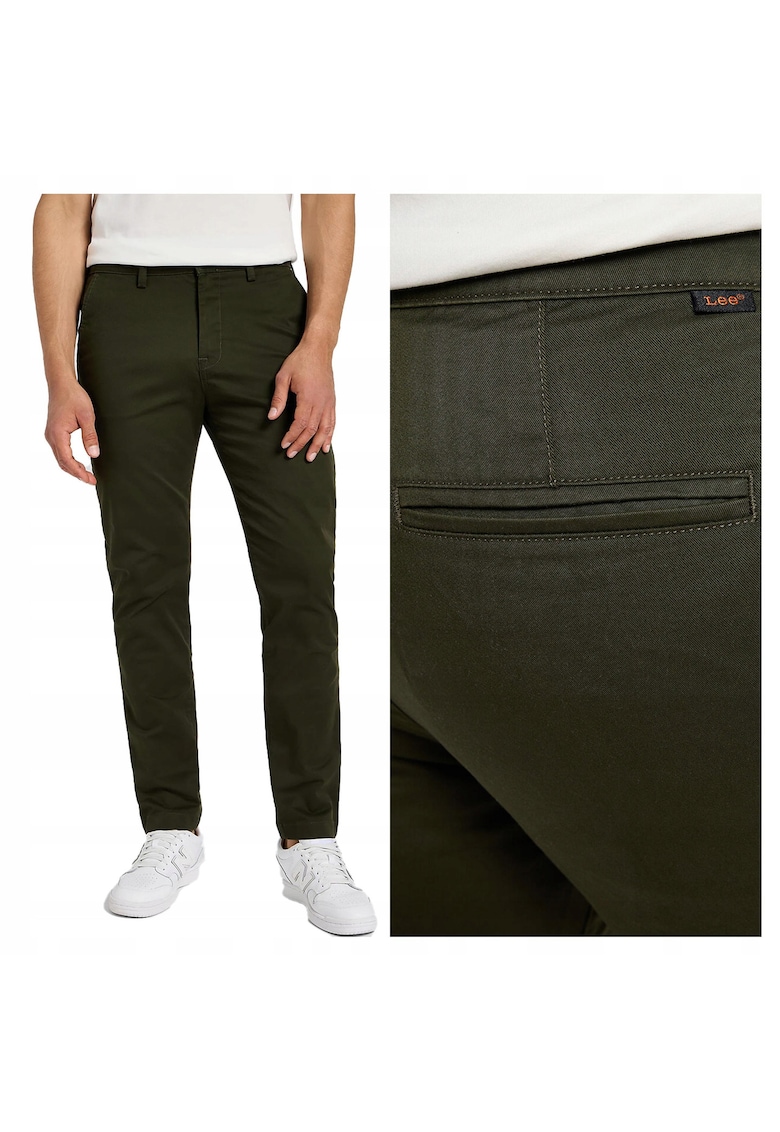 Pantaloni Scurti Barbati - Chino - Slim Fit - Talie Medie - Lungi - 4 Buzunare - Fermoar - Bumbac - Verde