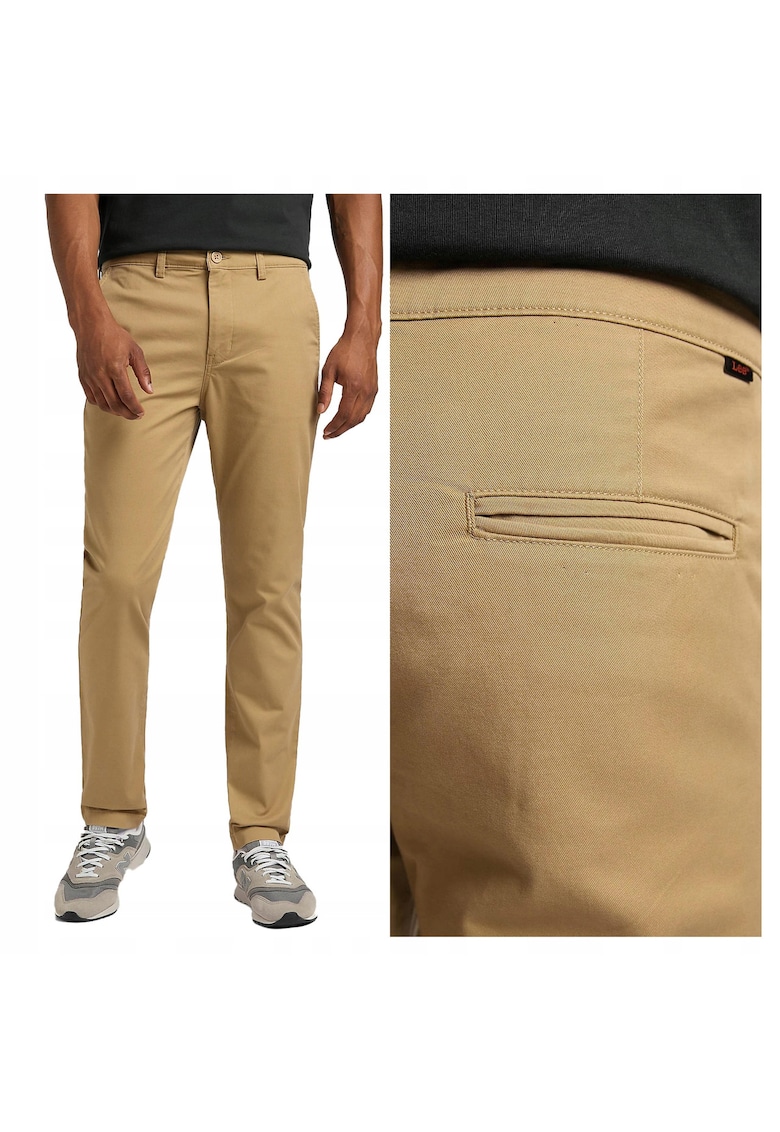 Pantaloni Scurti Barbati - Slim Chino - Slim Fit - Talie Medie - Lungi - 4 Buzunare - Fermoar - Bumbac - W30-L32 US - Bej