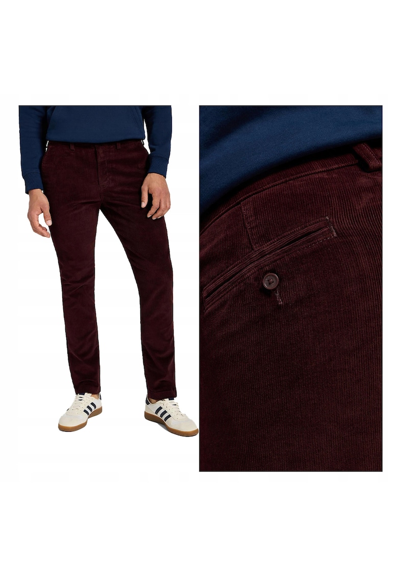 Pantaloni Scurti Barbati - Slim Chino - Slim Fit - Talie Medie - Lungi - 4 Buzunare - Fermoar - Bumbac - Rosu - Rosu