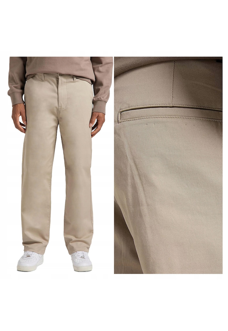 Pantaloni Scurti Barbati - Relaxed Chino - Fit - Talie Medie - Lungi - Buzunare - Fermoar - Bumbac - Bej - Bej
