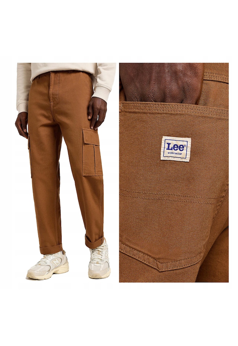 Pantaloni Scurti Barbati - Cargo - Fit - Talie Medie - Lungi - Buzunare - Fermoar - Bumbac - Maro - Maro nisip