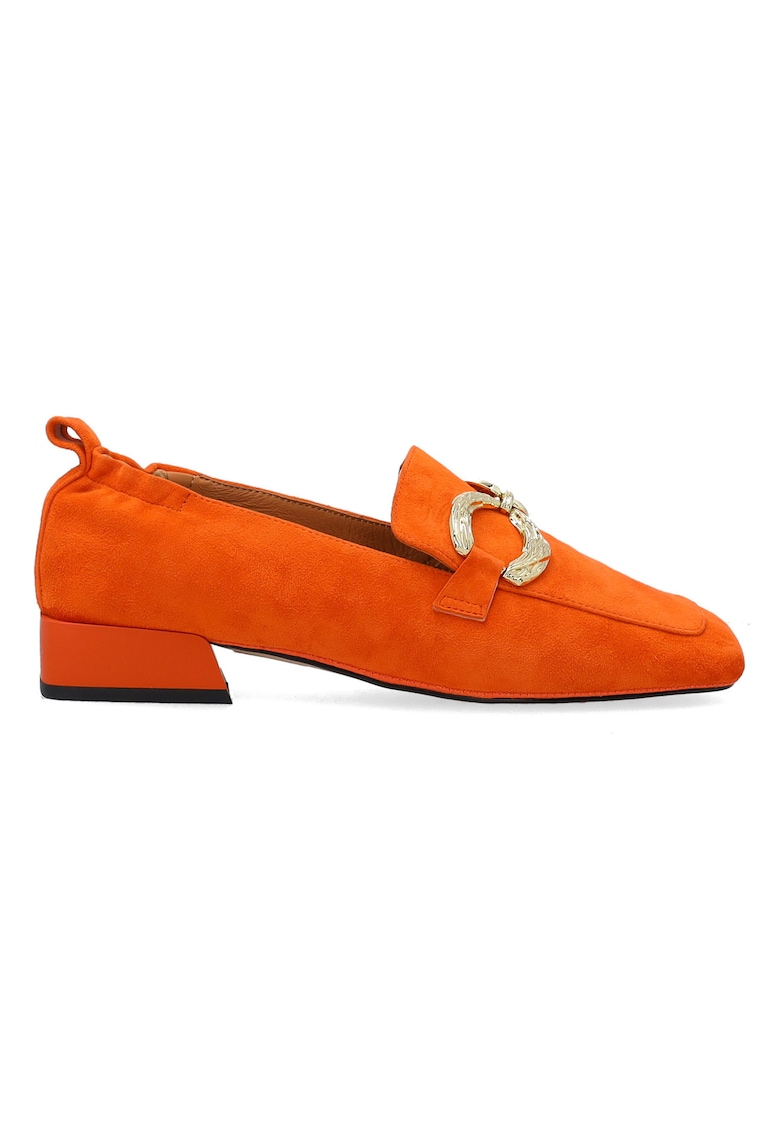 Pantofi tip loafer din piele intoarsa cu varf patrat