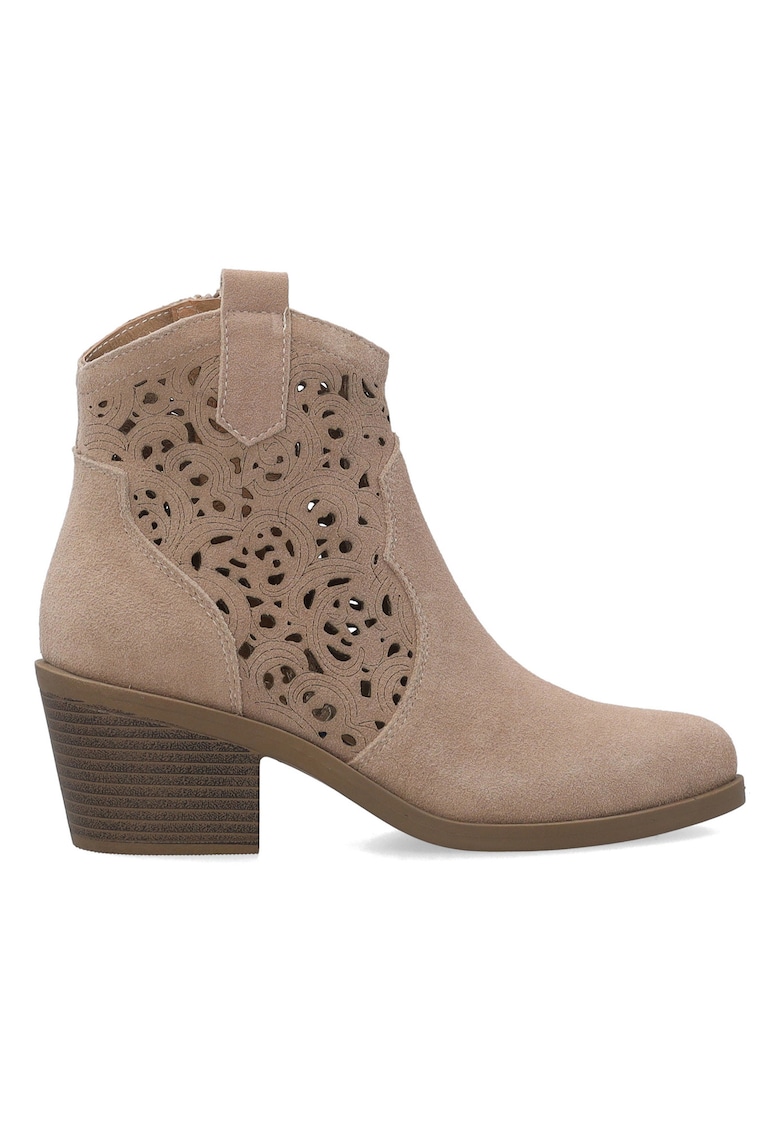 Botine din piele intoarsa cu detalii laterale perforate
