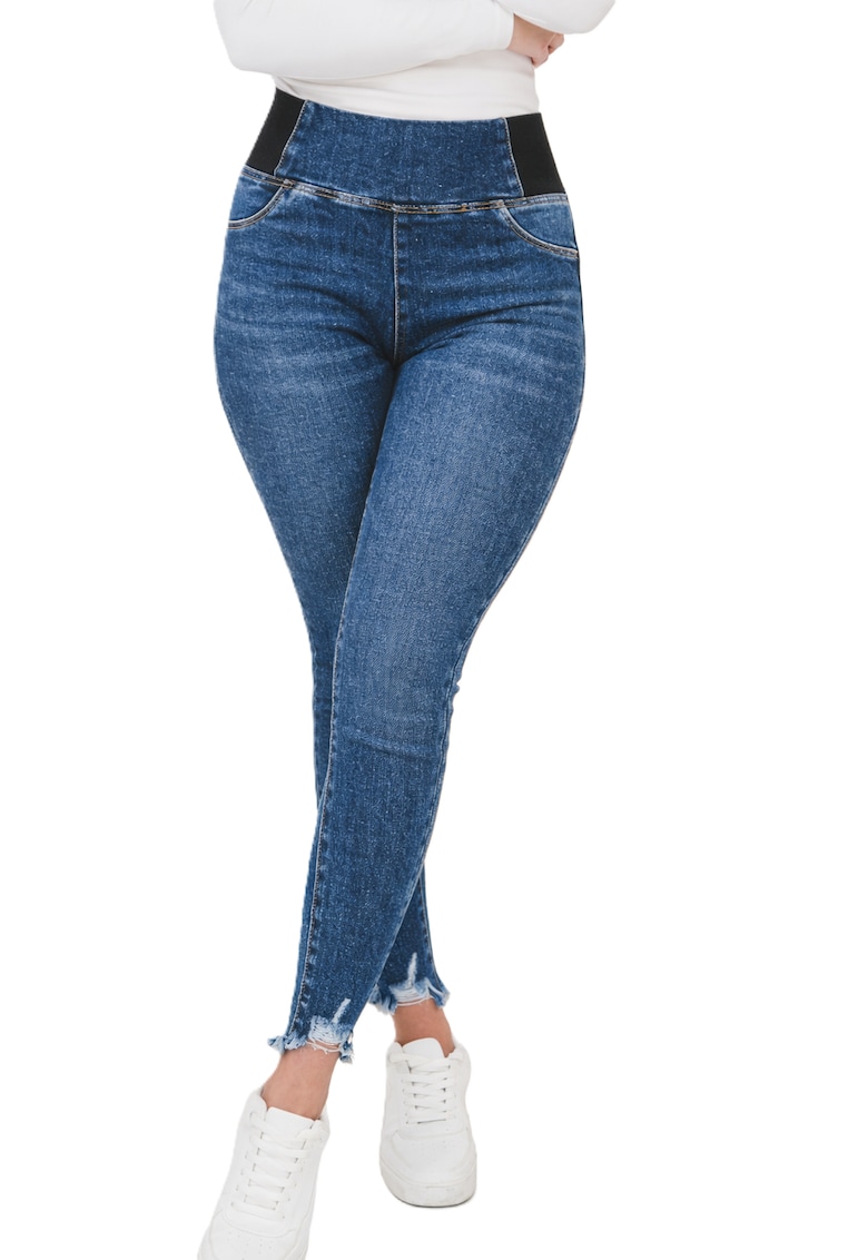 Blugi skinny cu detalii elastice in talie - 56987 - Albastru
